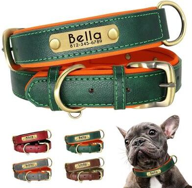 Uplift Essentials Customized PU Leather Nameplate Dog Collar Padded Comfort With Free Engraving black xl