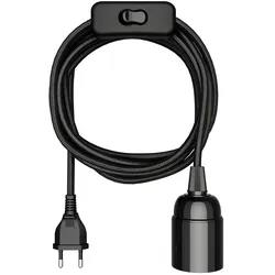 ledscom.de Textilkabel LEHA, mit Stecker und Schalter, 3 m, schwarz, Fassung für E27-Leuchtmittel, 1x E27 max. 60W