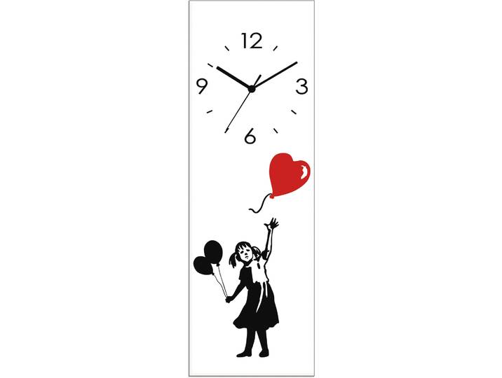 Wanduhr ARTLAND Glasuhr Silhouette Mädchen Ballon Herz , schwarz, B:20cm H:60cm T:1,8cm, Wanduhren, Wanduhr, wahlweise mit Quarz- oder Funkuhrwerk, lautlos ohne Tickgeräusche