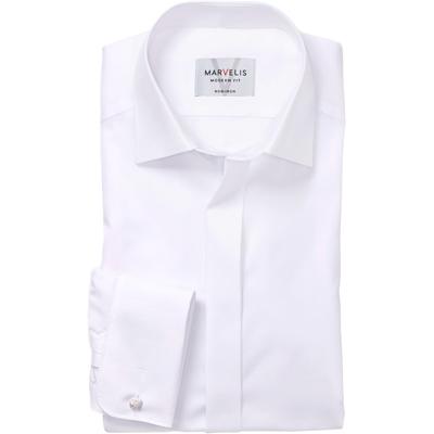 Langarmhemd MARVELIS, Herren, Gr. 46, N-Gr, weiß, Web, Obermaterial: 100% Baumwolle, Umschlagmanschette, Hemden, Umschlagmanschette, New-Kentkragen, modern fit, bügelfrei