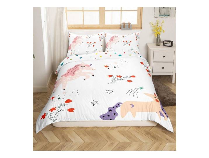 LuxusKollektion Kinderbettwäsche Bettwäsche Einhorn 220x240cm Mädchen Pferde Druck