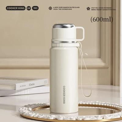 Uplifted Finds COOKER KING Floral Thermos Bottle Stainless Steel Insulated Tea Maker With Strainer white 600 Ml