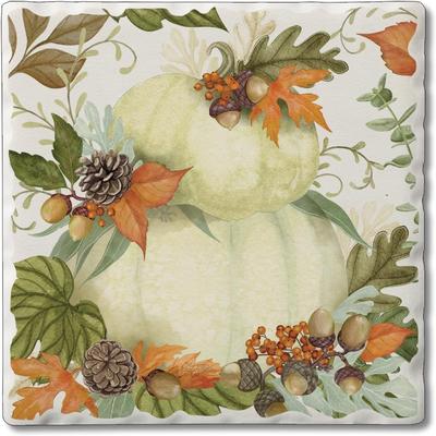 CounterArt Stone Tumbled Tile Coasters, Farmhouse Pumpkin Stack, Set of 4