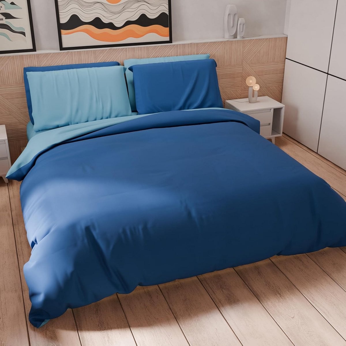 Dekbedovertrek Tweepersoonsbed 200x200 cm Microvezel Elektrisch Blauw inclusief 2 Kussenslopen