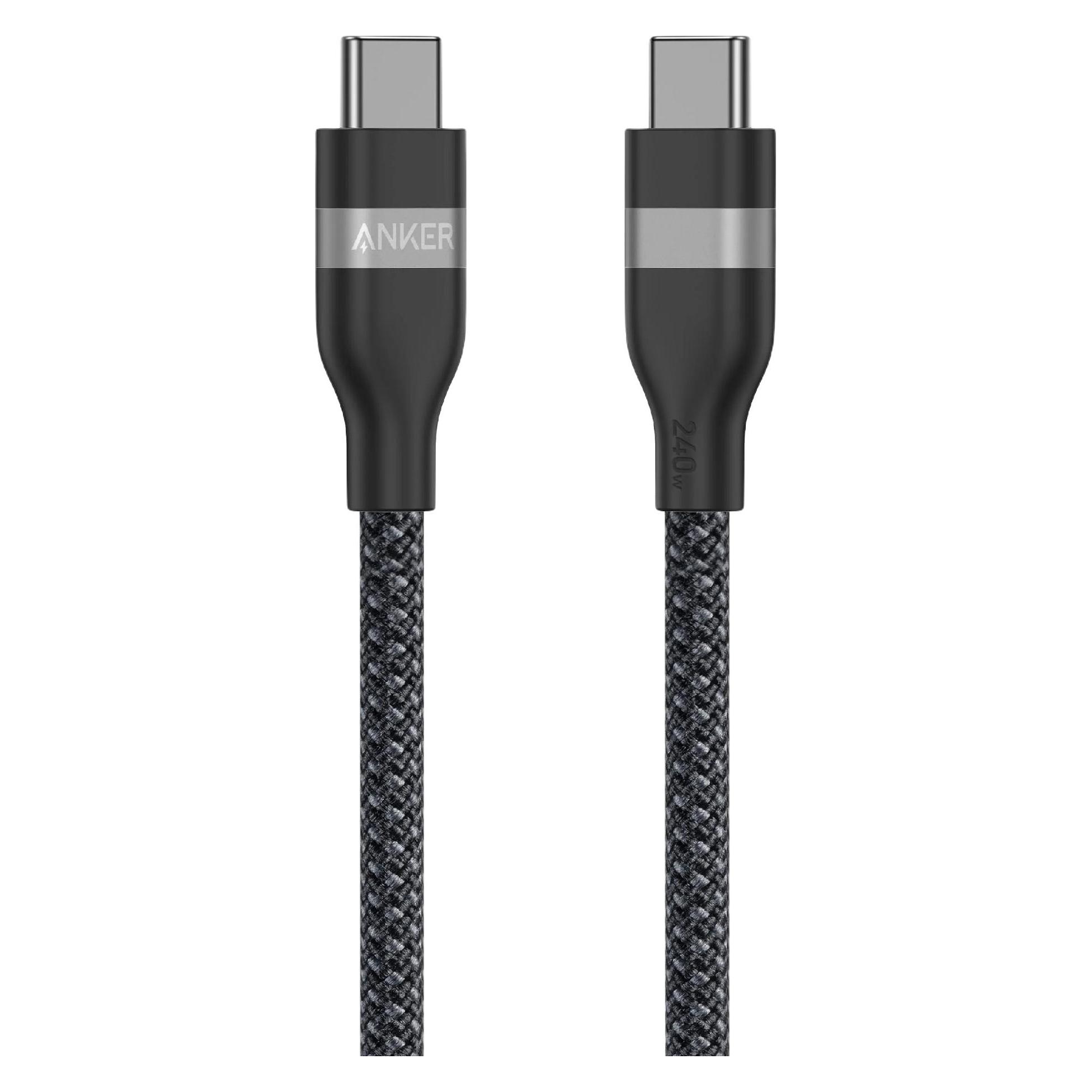 Anker 240W USB-C flettet kabel 0,3m (sort) Lavet af 100% genbrugsmaterialer, 480 Mbps, USB-C til... (0.30 m, USB 2.0, 240 W) (A82E2013)