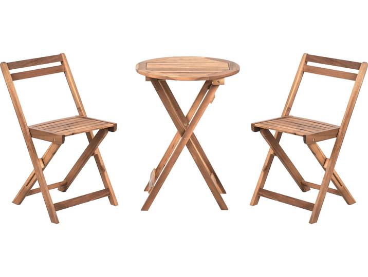 BELIANI Balkonset Braun Akazienholz 3-Teilig Runder Balkontisch mit 2 Stühlen Klappbar Rustikal Outdoor Balkon Terrasse Garten