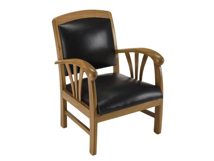 Fauteuil en teck et cuir noir