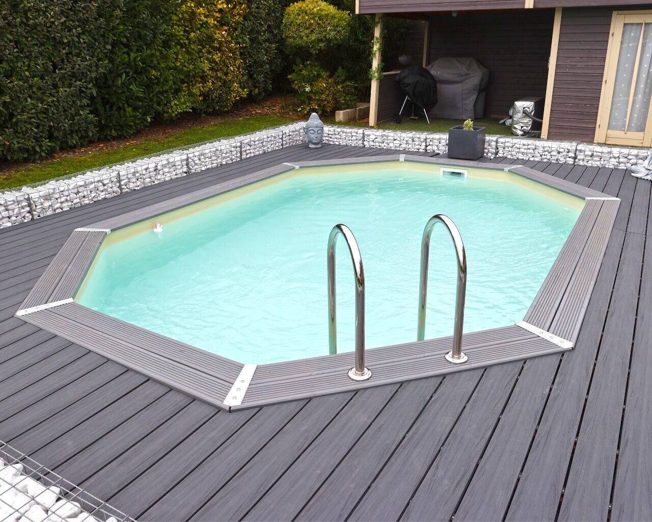 Piscine bois Ubbink SUNWATER octogonale 300x490x120cm liner beige