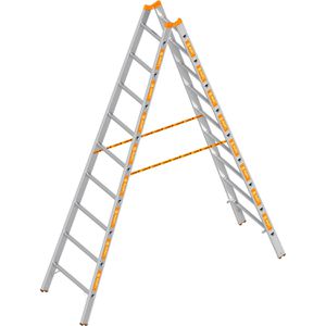 Layher Stehleiter Topic 1039, beidseitig begehbar, aus Aluminium, bis 150kg, mit 2 x 9 Sprossen