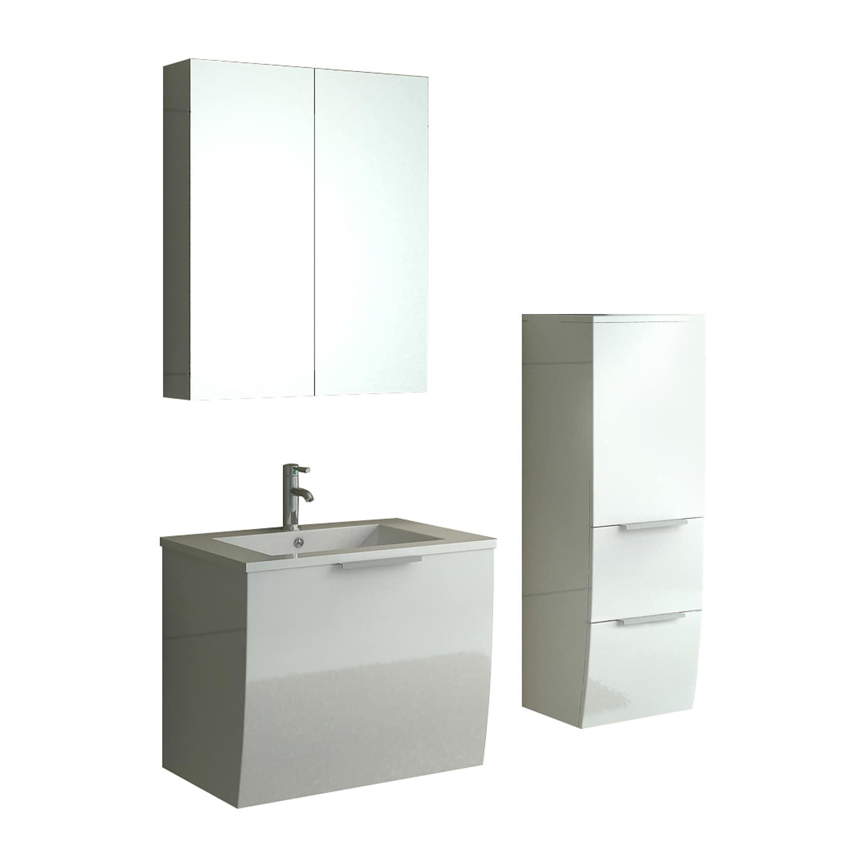 Jet-Line Badset Weiß 3-teilig Badezimmermöbel-Set mit Spiegelschrank & zusätzlichem Hängeschrank