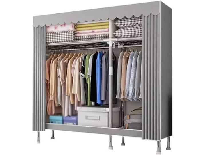 LoiYtrd Kleiner Kleiderschrank mit Stahlrahmen, einfache Montage for Schlafzimmer(D,126cm)