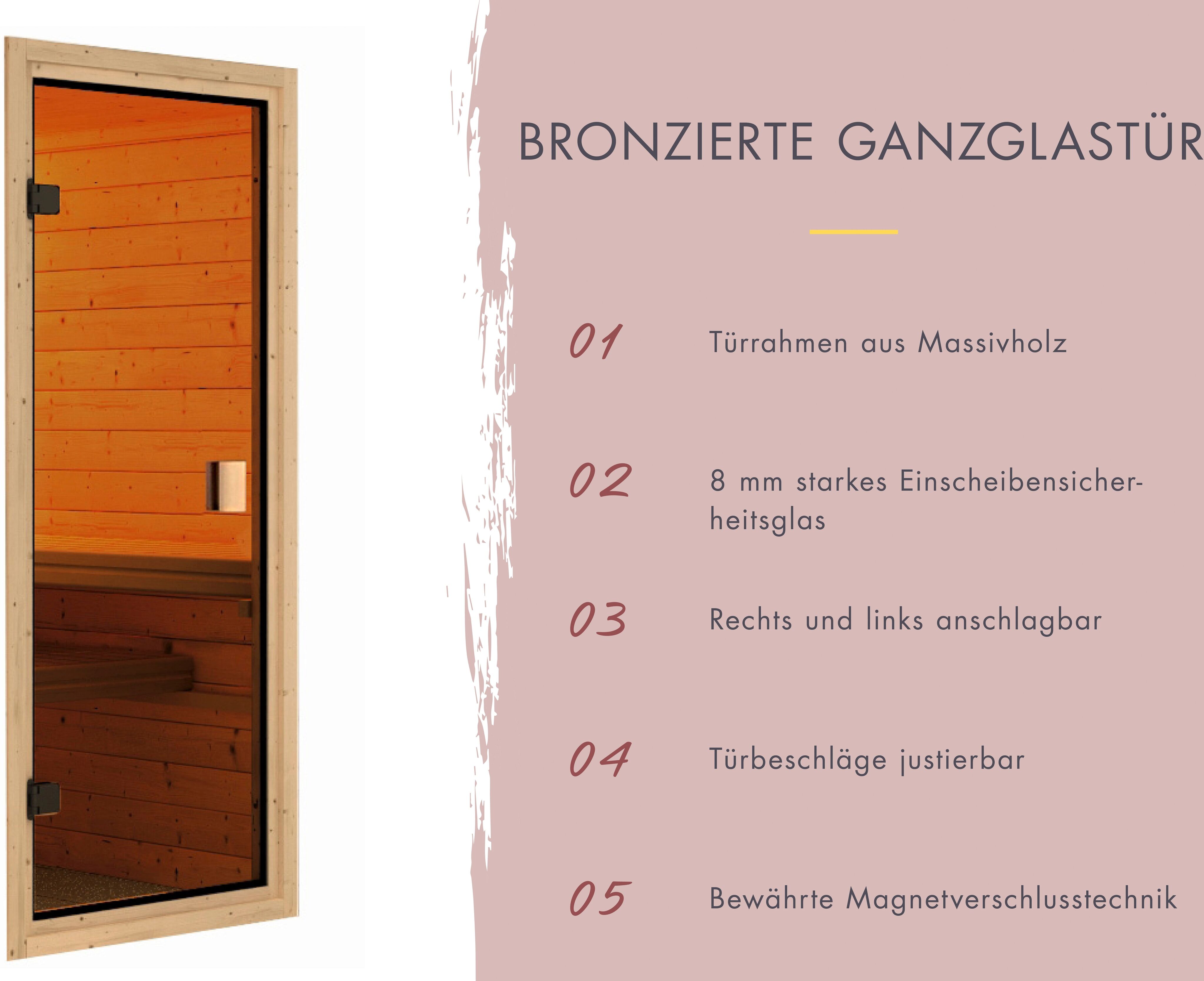 Sauna KARIBU "Menja", beige (naturbelassen), Bio-Kombiofen, externe Steuerung, 9 kW, Saunen, Ofen 9 kW Bio externe Strg easy