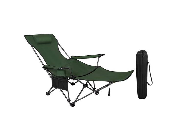 Transat pliable de camping bain de soleil léger avec appui tête amovible et repose pieds réglable chaise longue pour extérieur vert