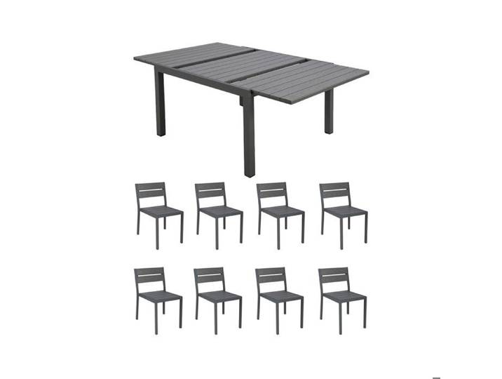 Ensemble table de jardin carrée 120/180cm + 8 chaises gris - BIARRITZ
