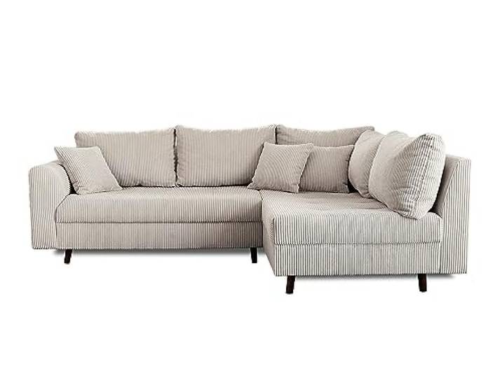Rune – Ecksofa rechts – 4-Sitzer – mit hocker – aus Cord Hellgrau