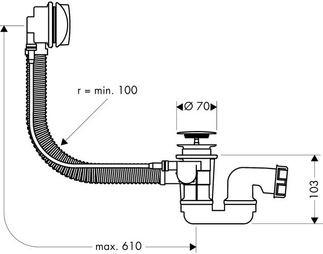 Vidage baignoire automatique FLEXAPLUS E à câble HANSGROHE 58142000