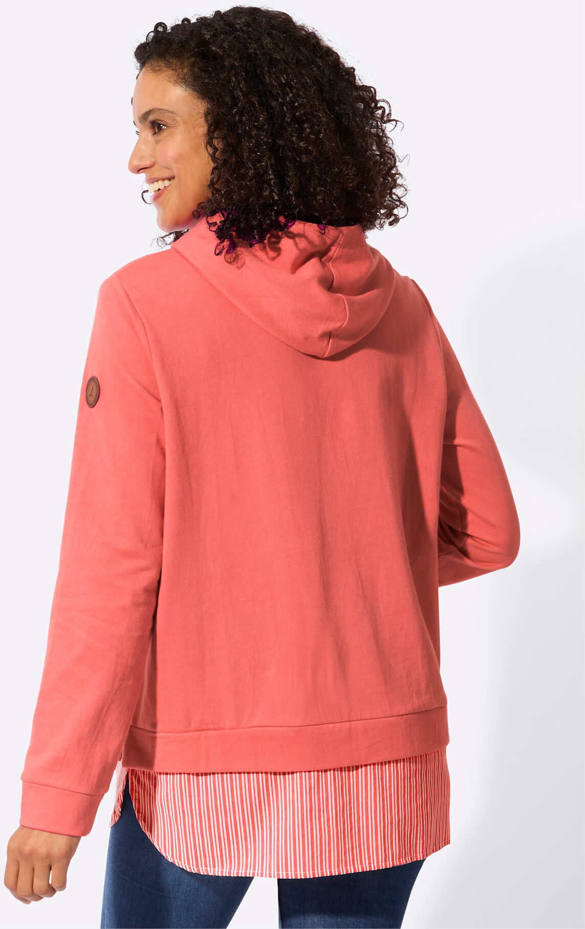 Kapuzensweatshirt CASUAL LOOKS, Damen, Gr. 40, rosa (koralle), 50% Baumwolle, 50% Polyester, gemustert, gestreift, unifarben, Sweatshirts Kapuzensweatshirt koralle 40