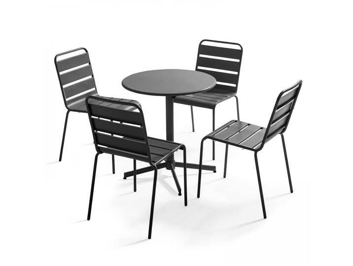 Oviala - Table de jardin bistrot ronde inclinable en métal Ø70 cm et 4 chaises