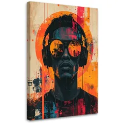 LEINWANDBILDER, Männliches Porträt mit Brille in orangefarbenem Pop-Art-Stil
