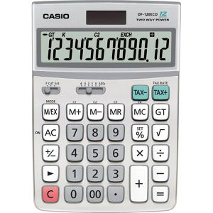 Casio Taschenrechner DF-120 ECO, MwSt-Berechnung, 12-stelliges LC-Display, Solar- & Batteriebetrieb