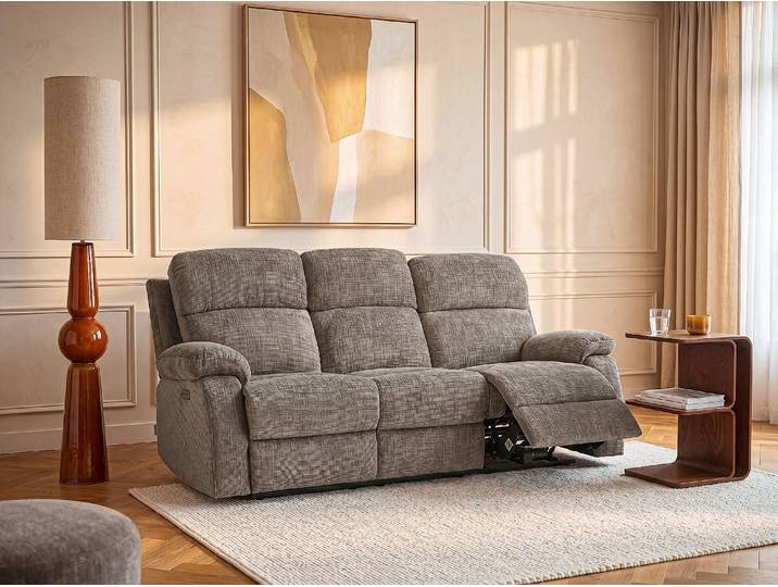Relaxsofa mit elektrischer Relaxfunktion und Massagefunktion - 3 Personen - Chenille-Stoff - Taupe KOCENI