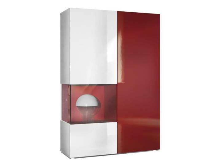 Vladon Vitrine Morena Corps en Blanc mat- insert en Bordeaux haute brillance