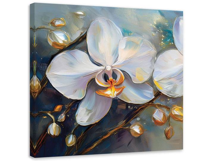 Feeby Leinwandbild Orchideen weiße Blumen 60x60cm, Weiß, Floral, Rechteckig, 60x60 cm, Bilder & Rahmen, Bilder, Leinwandbilder