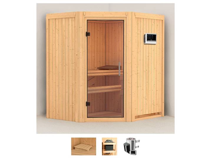 Sauna KARIBU Tomke , beige (naturbelassen), Saunaofen, externe Steuerung, 3,6 kW, Saunen, Sauna, Ofen 3,6 kW externe Strg.easy