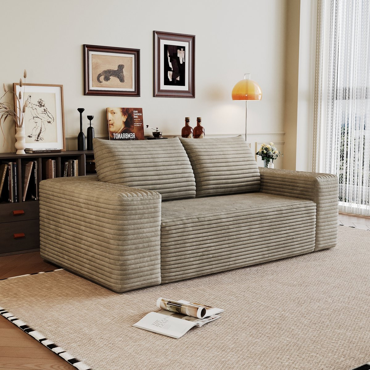 STILVORA Modulaire 3-Zits Zitbank met Diepe Zitting - Corduroy Camel - Breedte: 180 cm