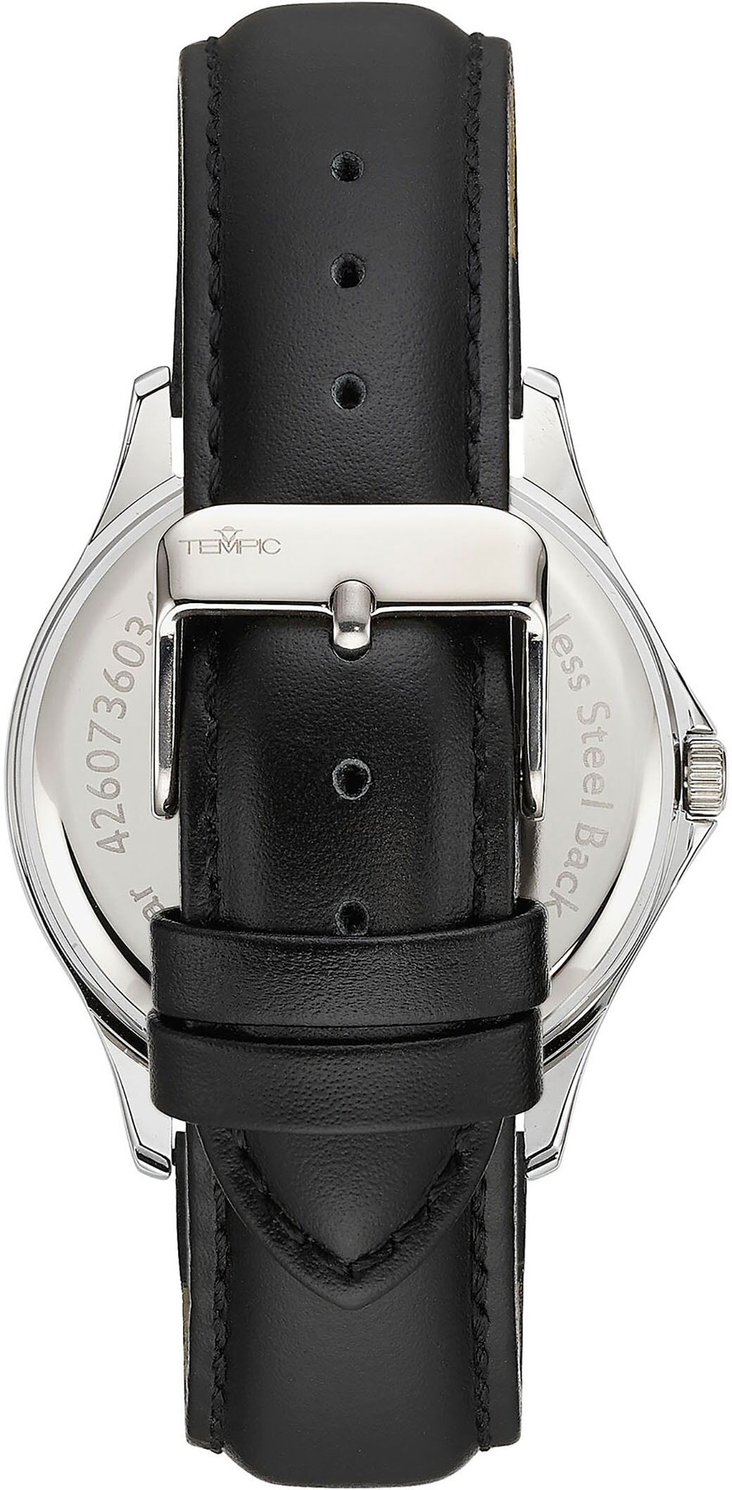 Quarzuhr TEMPIC, schwarz, Armbanduhren, Herren, Quarzuhr, Armbanduhr, Herrenuhr, analog, Lederarmband