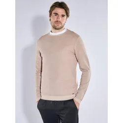 emilio adani Herren Merino-Pullover mit Reiskorn-Struktur Beige regular uni Rundhals - S
