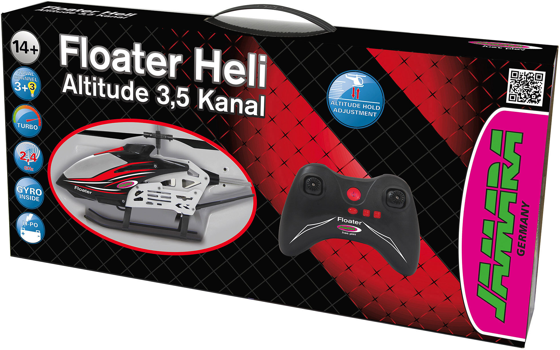 RC-Helikopter JAMARA "RC Floater Altitude 2,4 GHz 3,5 Kanal", schwarz (schwarz, rot), Fernlenkfahrzeuge, KinderH:15cm T:29cm, Kunststoff, RC-Helikopter, H:15cm T:29cm