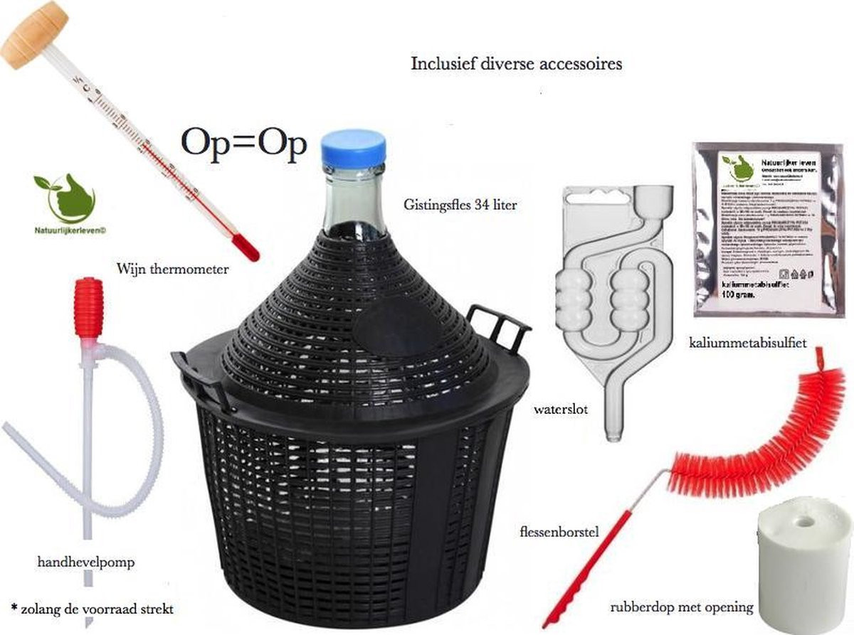 Gistingsfles van 34 liter met diverse accessoires