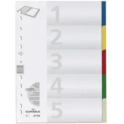 Durable, Ordner Zubehör, REGISTER PP MIT FARBIGEN TABEN 5 BLATT 25 ST 673027