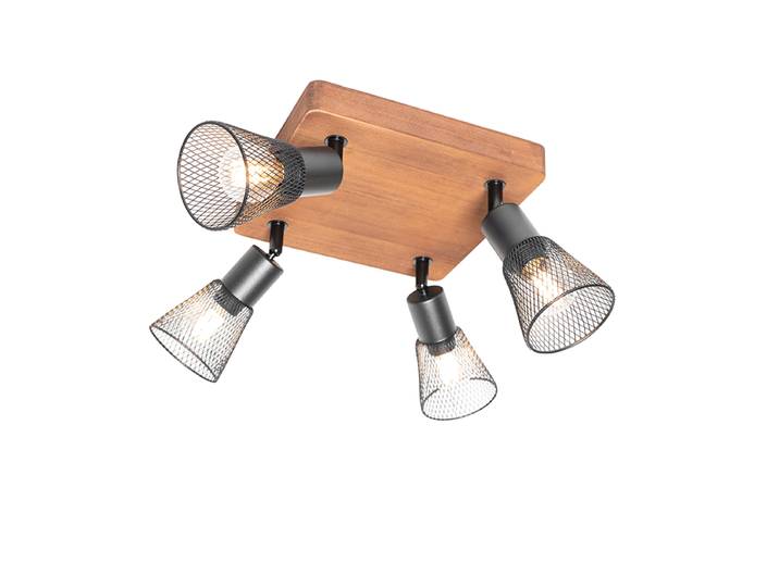Spot industriel noir avec bois 4 lumières - Kristina