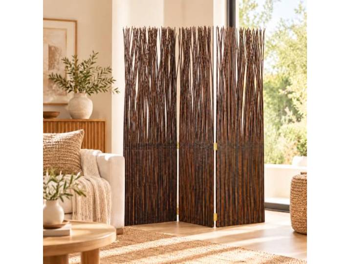 Homestyle4u Paravent Weide Braun 3-teilig 170x120 cm Raumteiler Sichtschutz 3-teiliger Paravent aus brauner Weide: klappbarer Raumteiler und Sichtschutz für Wohn-, Schlaf- und Arbeitsbereiche