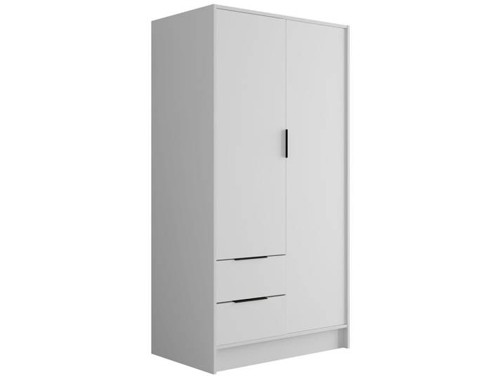 KLEIDERSCHRANK mit Flügeltüren KOLIN 100x200cm Weiß / Weiß
