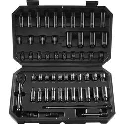 VEVOR Schlagsteckschlüsselsatz 6,35 mm, 55-teiliger tiefer und flacher Steckschlüsselsatz SAE 5/32-9/16 Zoll und metrisch 4-15 mm, für Autoreparaturen, leicht lesbare Größenmarkierungen
