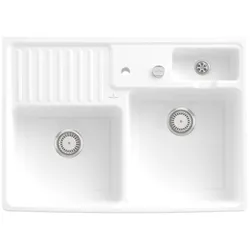 Villeroy & Boch Spülstein Doppelbecken Weißen Alpin CeramicPlus 895x630mm, 220mm hoch, Excenterbetätigung, Edelstahl-Armaturen