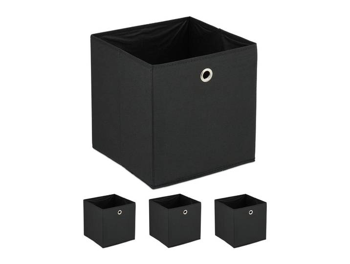 Relaxdays Aufbewahrungsbox Schwarz 4er-Set 30x30x30 cm, Textil, Metall, Wellpappe, 30x30x30 cm, Ordnen & Aufbewahren, Deko- & Aufbewahrungsboxen