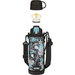 Active Kinder-Thermosflasche mit 2 Verschlüssen und Etui 1 l, schwarz