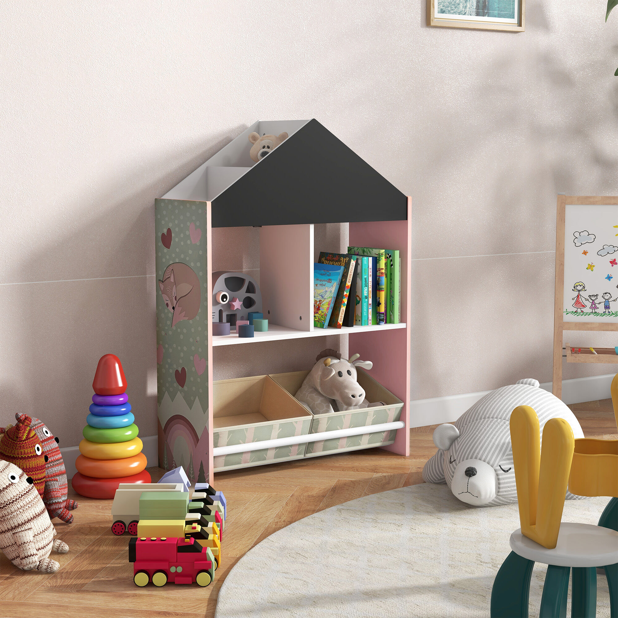 Altro Scaffale Portagiochi Per Bambini Con Ripiani E Cassetti Rimovibili, Rosa