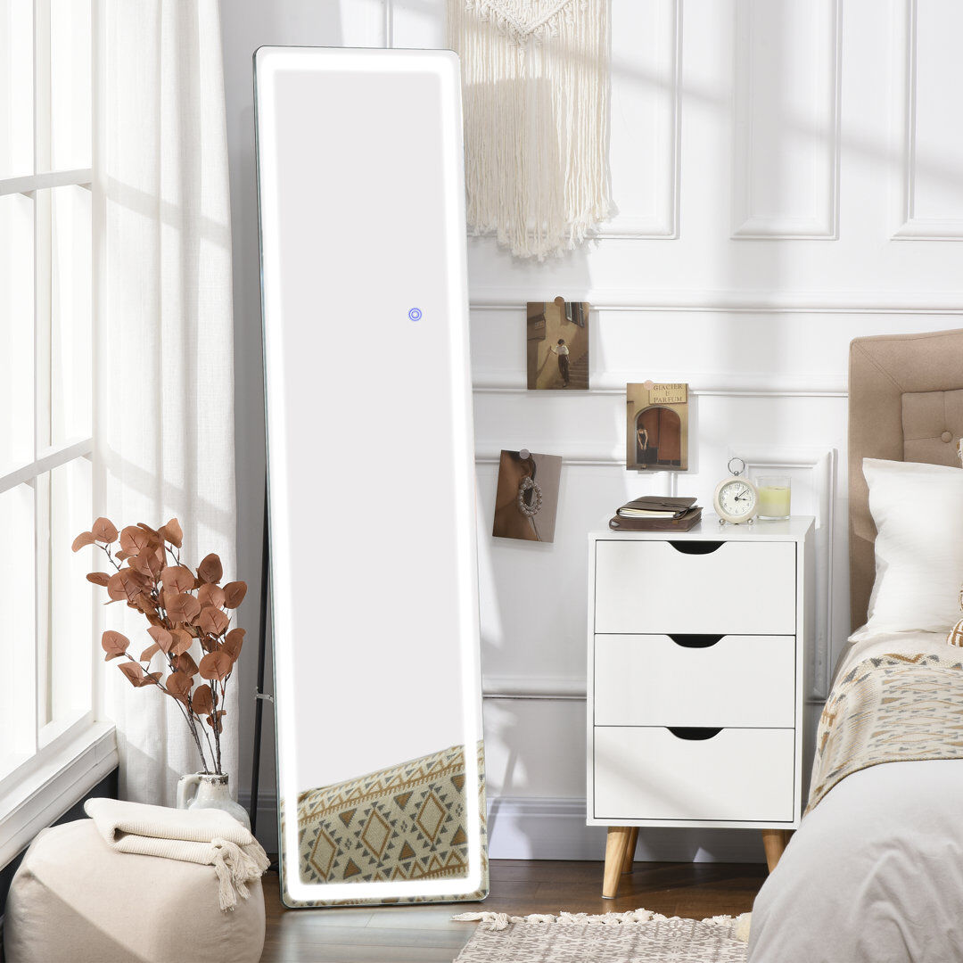 Ivy Bronx Adma LED Lighted Full Length Mirror, Floor Standing or Wall Mount Bedroom Black 157.5cm H X 40cm W X 37cm D
