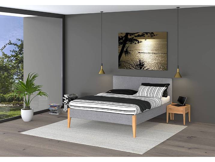 Bettgestell Aurelie 160 x 200cm Bezug: Webstoff Füße: Massivholz Wildeiche, geölt Silber Wildeiche