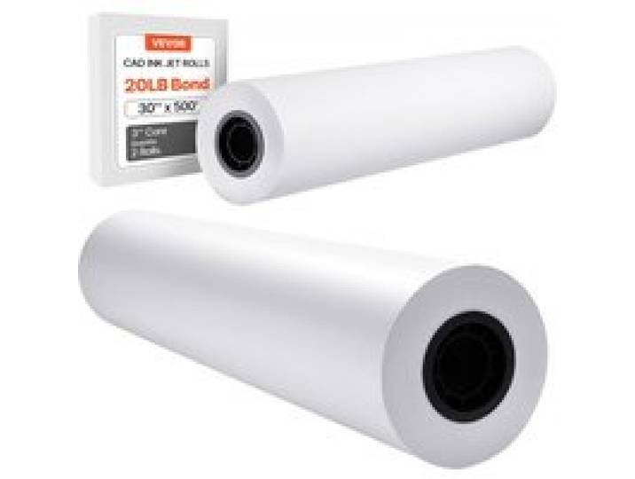 VEVOR Breitformatpapier Papierrollen 762 mm (B) / 152,4 m (L), 2 Rollen 20 lb Plotterpapierrollen ideal für CAD-Zeichnungen technische Pläne GIS-Karten Architekturentwürfe Plotterpapier