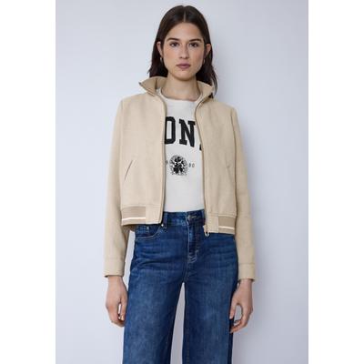 Cargojacke STREET ONE STUDIO, Damen, Gr. 44, buffed beige, Stoff, 90% Polyester, 10% Wolle, unifarben, comfort fit normal, Rundhals, Bündchen, Jacken, mit College-Style Details