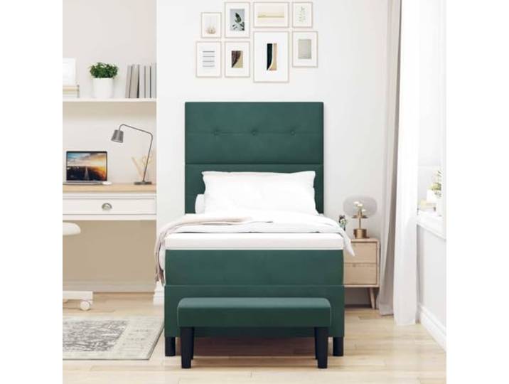KTHLBRH Doppelbett 190 x 90 cm Samt Dunkelgrün Gestell aus Holz, Matratze aus mittelfestem Schaumstoff, hochwertiges Kopfteil, modernes Design
