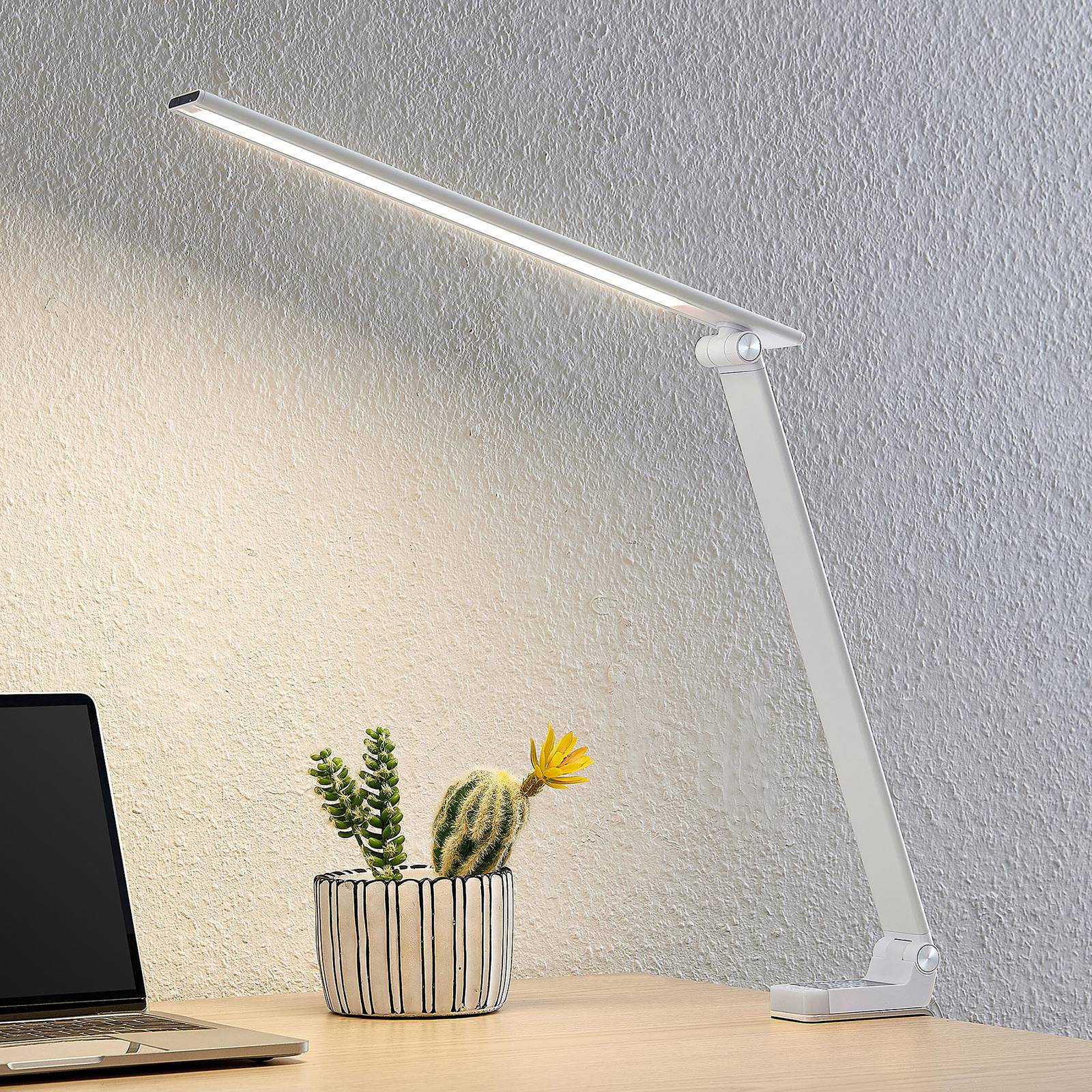 LED Schreibtischlampe Tamarin PRIOS, dimmbar, weiß / opal, für Arbeitszimmer / Büro, Kunststoff, Modern, LED Tischlampe