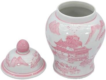 Galt International "Small Chinoiserie Ceramic Decorative Tea & Ginger Jar 8"" Pink & White"