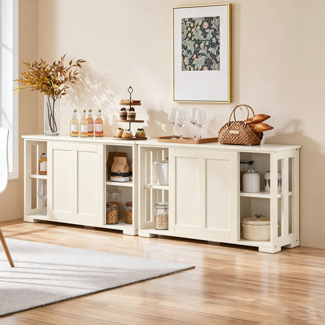 Yaheetech 107cm Multifunctional Sideboard with Concealed Storage Antique White 63.5cm H X 107cm W X 33cm D